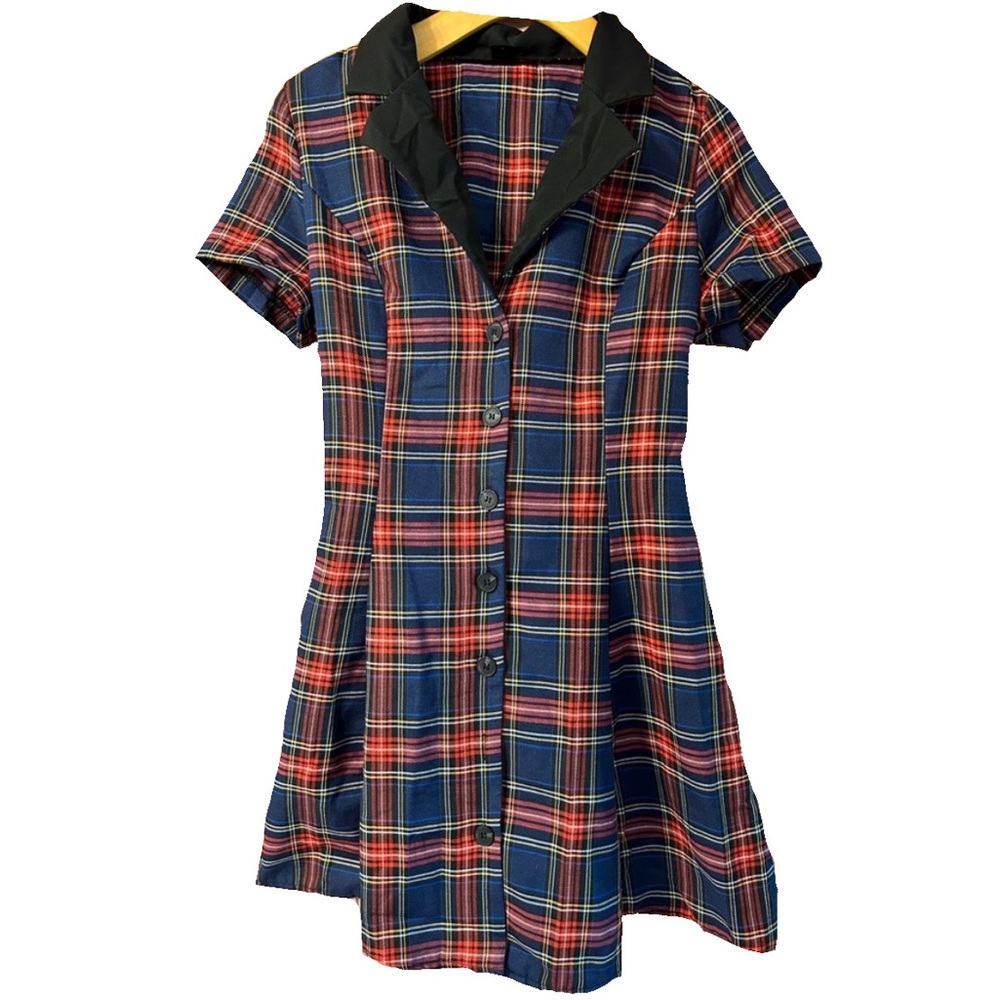 DOLLS KILL plaid punk dress  brand new red black collar M
